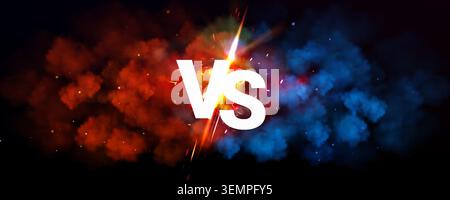 Dynamisch im Vergleich zu Hintergrund mit blauem und rotem Raucheffekt, feuriges Flare. Abstrakter Vektor vs. Banner mit epischer Kampfatmosphäre und Blitz für Sportwettbewerbe und Spieleposter Stock Vektor