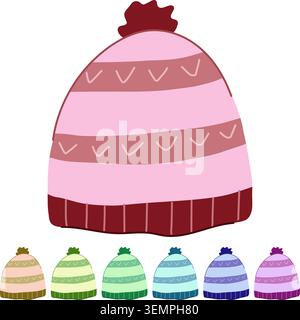 Fleece-Wintermütze strickte Vektor-Zeichentrickgrafik Stock Vektor