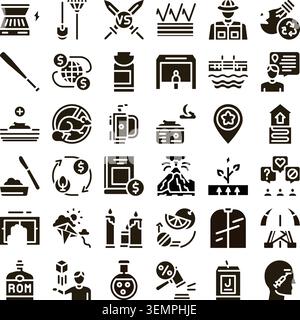 Sammlung verschiedener Glyphensymbole, die verschiedene Konzepte veranschaulichen Stock Vektor
