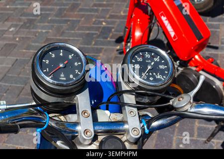 Motorrad MZ TS 150 auf der Oldtimermesse in Sopron, Ungarn Stockfoto