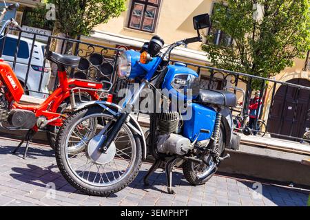 Motorrad MZ TS 150 auf der Oldtimermesse in Sopron, Ungarn Stockfoto