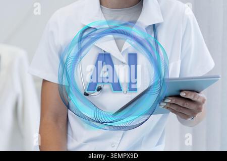 Arzt mit künstlicher Intelligenz in der ärztlichen Praxis Stockfoto