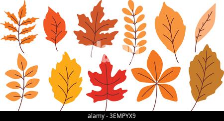 Farbenfrohe Herbstblätter in flachem Stil Stock Vektor