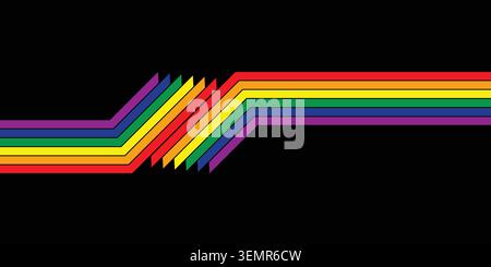 Retrofuturismus-Posterdesign im trendigen Retro-Look im Regenbogenstil „Stolz Monat“. Modernes Poster Retro-Vintage-Stil mit Streifen im Hintergrund der 70er Jahre Stock Vektor