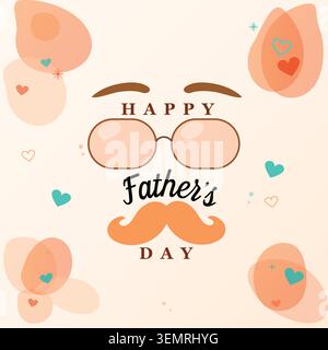 Happy Vatertag Grußkarte Vektor | niedliche Schnurrbart Brille und Herzen Illustration | Pastell abstrakte minimalistische Vaterschaft Feier Banner POS Stock Vektor
