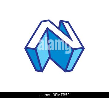 Ein klares und minimalistisches Logo-Design mit einem abstrakten Buchstaben n, der durch blaue geometrische Formen gebildet wird Stock Vektor