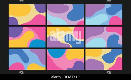 Abstrakter Pastellhintergrund mit weichen Blob-Formen in Blau, Rosa, Lila und Gelb. Perfekt für verspieltes, sanftes und jugendorientiertes visuelles Design. Stock Vektor