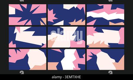 Auffällige abstrakte Grafiken mit marineblauen, rosa, beige und weißen zackigen Formen in einer eindrucksvollen künstlerischen Komposition. Ideal für Mode, Branding und kreative visuelle Ressourcen. Stock Vektor