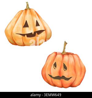 Handgezeichnetes Halloween Jack-o'-Lampions Set Stockfoto