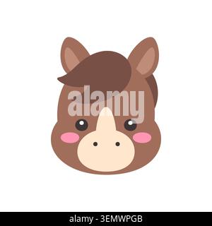 Nette Kawaii Pferd Gesicht flache Vektor-Illustration auf weißem Hintergrund Stock Vektor