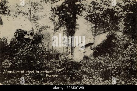 RPPC-Bild aus dem 1. Weltkrieg, „Monsters of Steel in Action, France“ Stockfoto