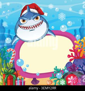 Vektor-Illustration eines festlichen Hais unter Wasser mit Weihnachtsgeschenken und einem leeren Kopierraum. Stock Vektor