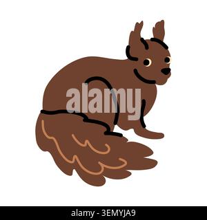 Eichhörnchen-Vektor-Illustration mit flauschigem Schwanz isoliert auf weiß. Niedliches braunes Wildtier-Symbol. Handgezeichnetes Herbstnagetier-Element Stock Vektor