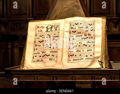Handschriftliche Notizen und Text. Kirche Nuestra Señora del Manzano in Castrojeriz in Spanien. Auf dem Weg von St. James, dem Camino frances. Stockfoto