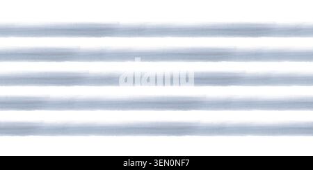 Handgezeichneter nahtloser Rand mit horizontalen Streifen in sanften Blau- und Grautönen. Dieser minimalistische geometrische Pinsel mit wiederkehrenden Mustern ist das Stockfoto