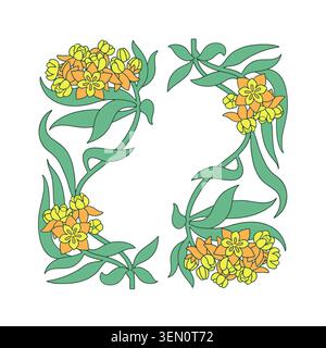 Handgezeichneter Jugendstil-Rahmen für Milchgras-Blumen und -Blätter. Vintage-Kartenschablone mit tropischem botanischem Rand Stock Vektor