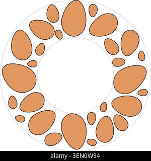 Eierkreis, runder Rahmen. Eierschablone handgezeichnet Illustration. Vektorfarbene grafische Strichgrafik. Design für Banner, Poster, Karte, Papier. Weihnachtsdruck. Stock Vektor