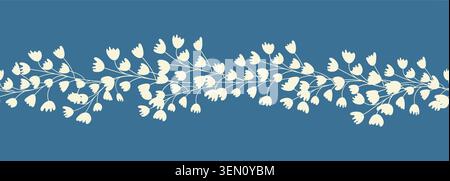 Dekoratives nahtloses Vintage-Muster im klassischen Stil mit Blumen und Zweigen. Silhouetten von Blumen, zweifarbiges horizontales Ornament in Pastellfarben, Rand Stock Vektor