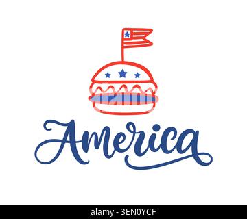 Amerika mit patriotischem Hamburger, USA-Flagge Stock Vektor
