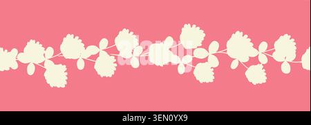 Dekoratives nahtloses Vintage-Muster im klassischen Stil mit Blumen und Zweigen. Silhouetten von Blumen, zweifarbiges horizontales Ornament in Pastellfarben, Rand Stock Vektor