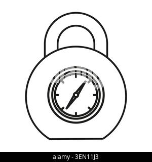 Kettlebell mit Kompass für geführte Fitness-Reise. Krafttraining kombiniert mit Navigation für direktionales Krafttraining. Vektor-EPS 10. Stock Vektor