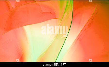 Abstraktes Bild mit fließenden Mustern in leuchtenden Rot, Orange und Grün und weichen Verläufen. Stockfoto