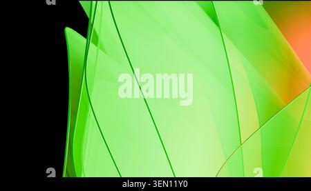 Abstrakte, grün und orange überlappende Formen schaffen eine moderne und dynamische Komposition. Stockfoto