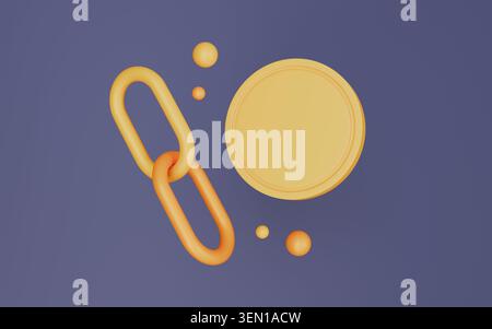 Blockchain Link Symbol, Kryptowährung Konzept, Coin Minimal Style 3D Rendering Stockfoto