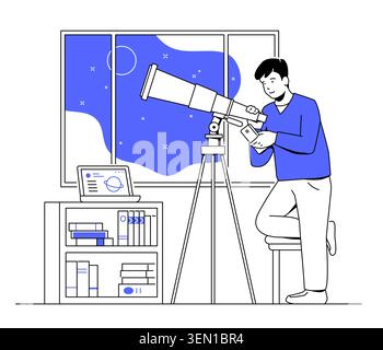 Nachthimmel-Beobachtung – Illustration Des Liniendesigns Stock Vektor