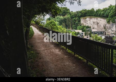 Die Wege und Ausblicke auf den Mönchsberg in der Mozartstadt Salzburg im Frühjahr. Im Bild: Eine Amsel auf dem Schotterweg Stockfoto