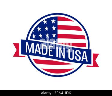Kreisförmiges „Made in USA“-Logo mit amerikanischer Flagge Stock Vektor