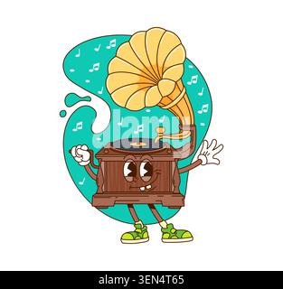 Cartoon-groovige lächelnde Grammophon-Figur Stock Vektor