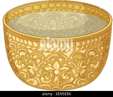 Vektor-Illustration einer dekorativen goldenen Schüssel gefüllt mit Wasser auf einem weißen Hintergrund Stock Vektor