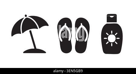 Schwarze Silhouette Vektor Set von Strand Sommer Urlaub Essentials Stock Vektor