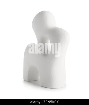 Weiße Keramikskulptur mit organischer Form und strukturierter Oberfläche, modernes minimalistisches Wohndekor Objekt, dieses moderne minimalistische Dekor Objekt verfügt über smo Stockfoto