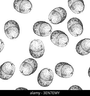 Nahtloses Muster Flechtenlischi handgezeichnet. Rosa frisch, naturrot, gesunde organische Flechtenlychees schwarze Skizze Illustration Stock Vektor