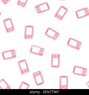 Zeichentrickfilm für Babyphone mit Musterpflege. Mädchen Kamera, Bett niedlich, Videotechnologie Pflege Babyphone Schild. Nahtlose Symbolvektorillustration Stock Vektor
