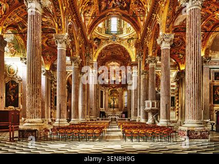 Das opulente Innere ist die Basilica della Santissima Annunziata del Vastato in Genua, Italien, Europa Stockfoto
