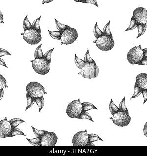 Nahtloses Muster von Hand gezeichnet. lichee rosa, frische Natur, rote gesunde Nahrung Litschi schwarze Skizze Illustration Stock Vektor