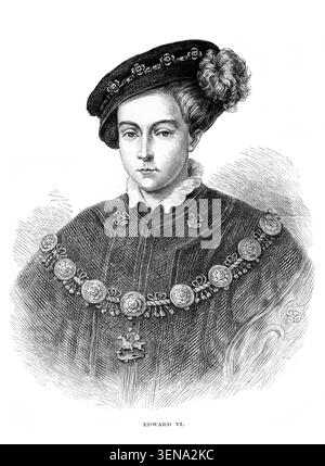 Porträt von König Eduard VI. Aus einem Historienbuch des 19. Jahrhunderts Cassell's History of England Special Edition Band II von A.W.Cowan Stockfoto