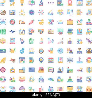Große Sammlung von farbenfrohen Linien Symbole, die verschiedene Geschäfte, Finanzen, Technologie, Gesundheit, Bildung, Reise- und Lifestyle-Konzepte für digi Stock Vektor