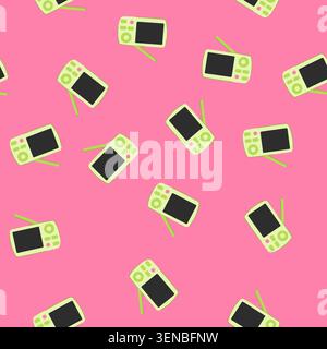 Zeichentrickfilm für Babyphone mit Muster. Niedliches Video, Funkgerät, Kinderbett, Babyphone-Schild. Nahtlose Vektordarstellung Stock Vektor