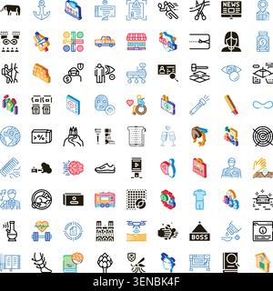 Verschiedene Vektorsymbole in flachen und isometrischen Stilen, die Business, Technologie, Lifestyle, Bildung, Gesundheit, Natur und mehr für Web, App und ui Stock Vektor