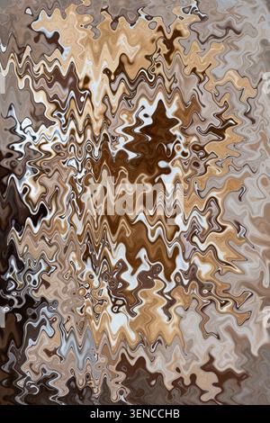 Abstrakter flüssiger Kunsthintergrund mit wirbelndem braunem Karamell beige und weißem flüssigem Marmor Wellenmuster Textur voller Rahmen Stockfoto