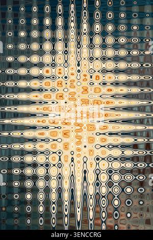 Abstrakte fließende Kunst mit radialem Burst Starburst Muster in Gold Bernstein Orange und Petrol Blau Töne voller Rahmen Textur Fine Art Hintergrund Stockfoto