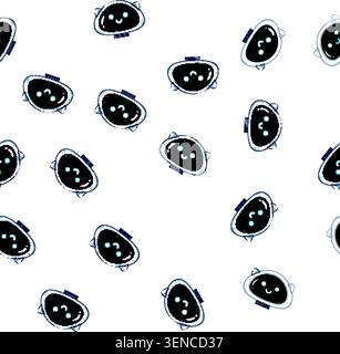 Muster süßer Zeichentrick-Roboterkopf mit hellblau leuchtenden Augen und einem glücklichen Lächeln, der künstliche Intelligenz, Technologie, Kommunikation, Stock Vektor