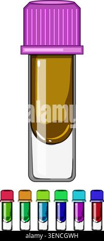 Zeichentrick des Serum-Bluttestfläschchens. Plasma-Hämatologie, Zentrifugennadel, Venenpunktionsprobe Serum-Bluttestfläschchen Zeichen bunte Illustration Stock Vektor