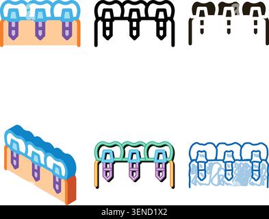 Zahnimplantate Biomaterial Vector Icon Thin Line. Biologie und Wissenschaft Kolben, Bioengineering, DNA und Mix Medizin Biomaterial Konzept Linear P Stock Vektor
