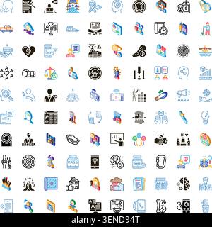 Große Sammlung von isometrischen und flachen Symbolen für Unternehmen, Finanzen, Gesundheit, Technologie, Web, Kommunikation, Lebensmittel und Sportangebote für uiux, Apps, Infogr Stock Vektor