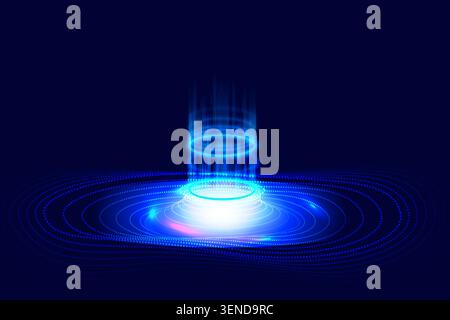 Abstrakter Technologiehintergrund mit einem holographischen Portal mit konzentrischen digitalen Wellen, leuchtenden Energieringen und futuristischen Lichtstrahlen Stock Vektor